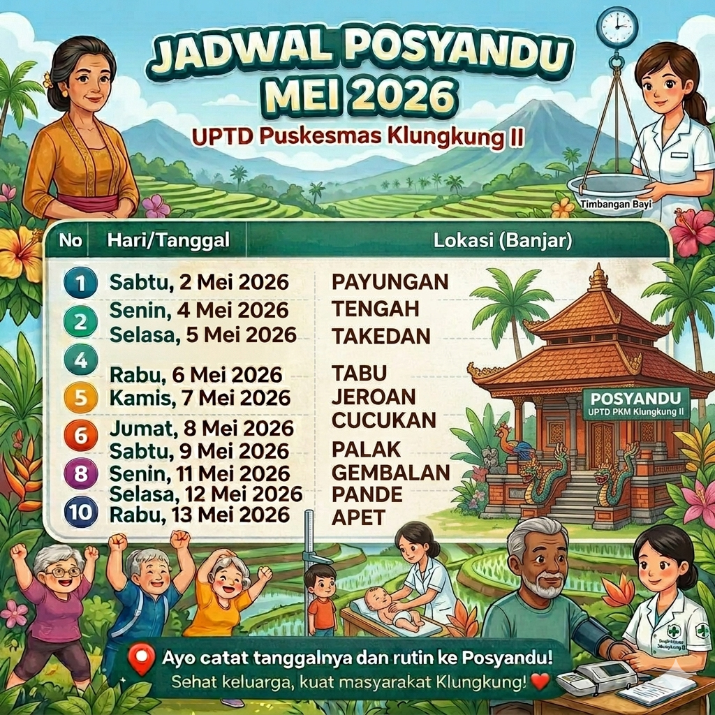 Jadwal Posyandu Mei 2026 UPTD Puskesmas Klungkung II