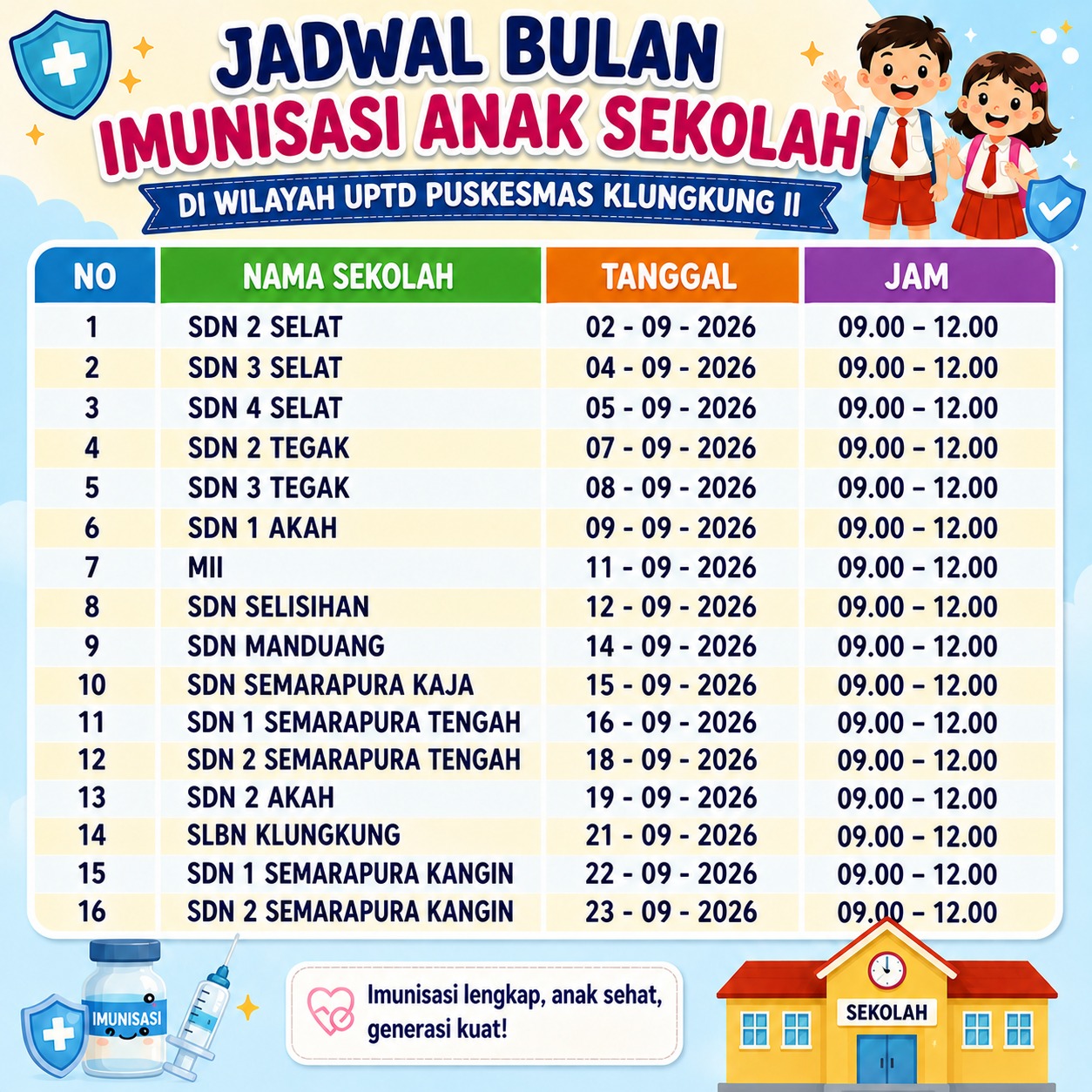 JADWAL BULAN IMUNISASI ANAK SEKOLAH SEPTEMBER 2026